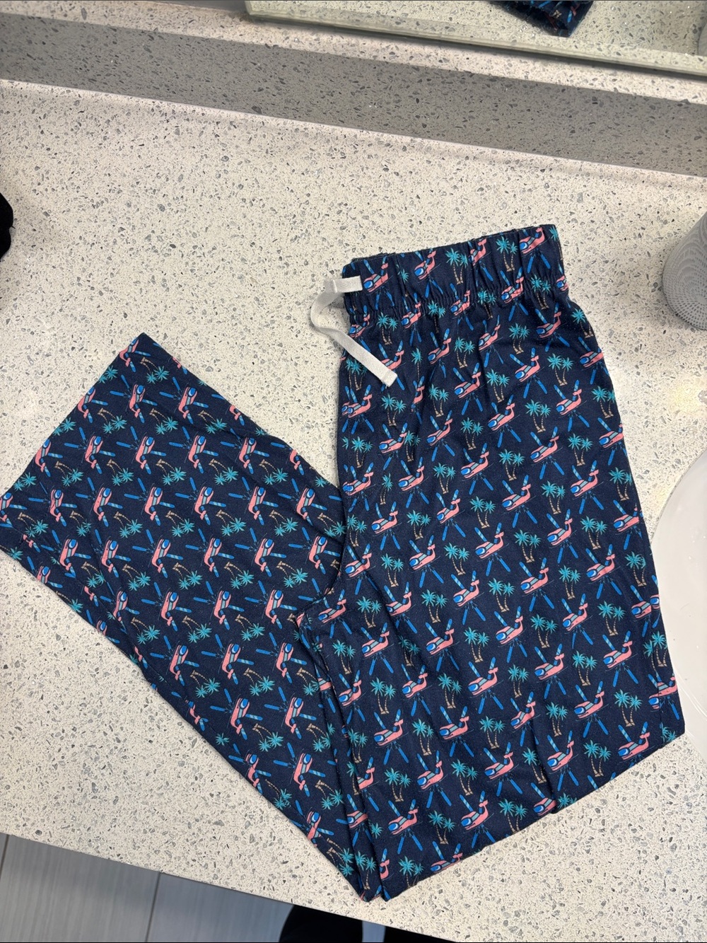 Vineyard Vines Navy Blue Palm Tree & Flamingo Kids Pajama Bottoms